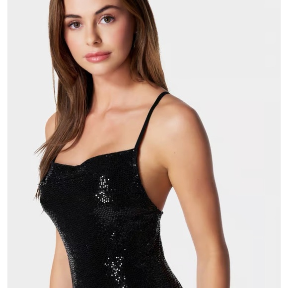 Bebe black cowl neck shimmer maxi/midi dress also avail in Fuchsia see last pic - Picture 2 of 5